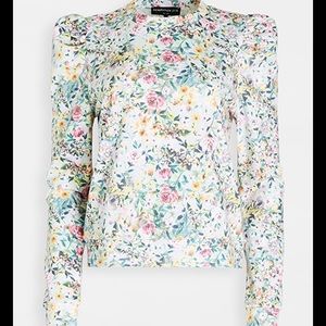 Floral design sweatshirt with puff sleeves